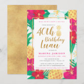 Cartes d'invitation pour une fête luau en or (Devant / Derrière)