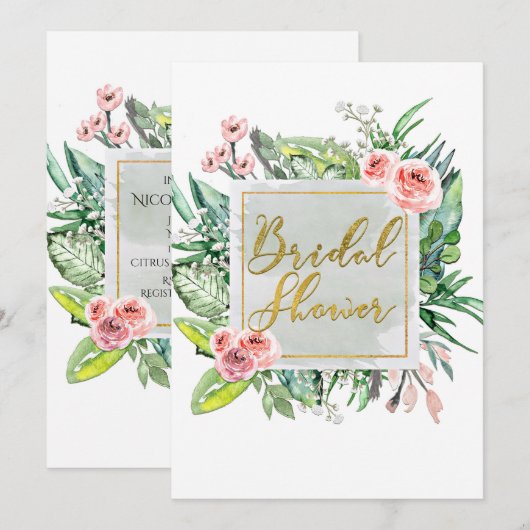 Cartes d'invitation pour une fête prénuptiale flor (Devant / Derrière)