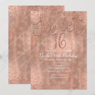 Cartes d'invitation pour une fête Sweet 16 rose go