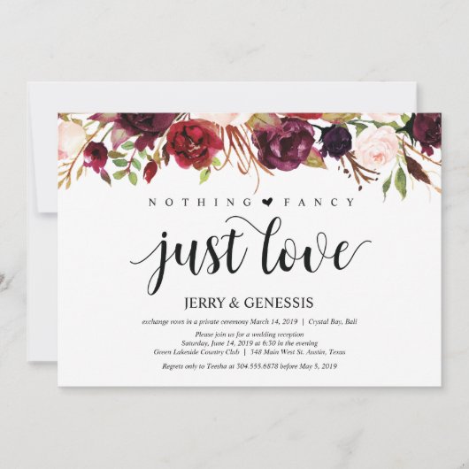 Cartes d'invitation pour une réception de mariage (Devant)