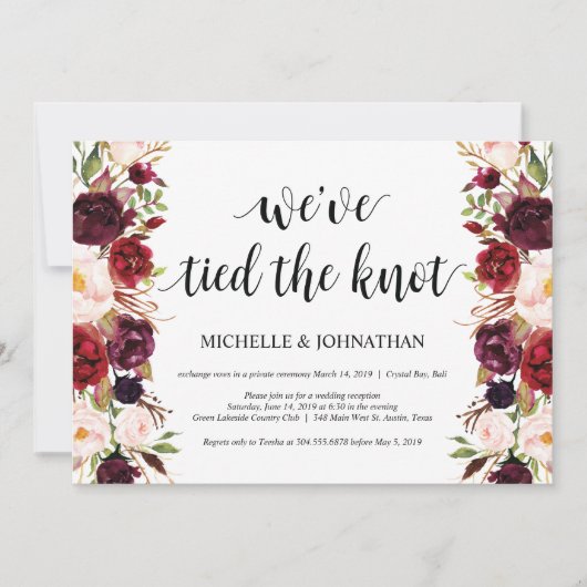 Cartes d'invitation pour une réception de mariage (Devant)