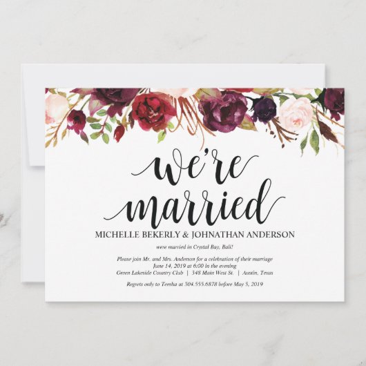 Cartes d'invitation pour une réception de mariage  (Devant)