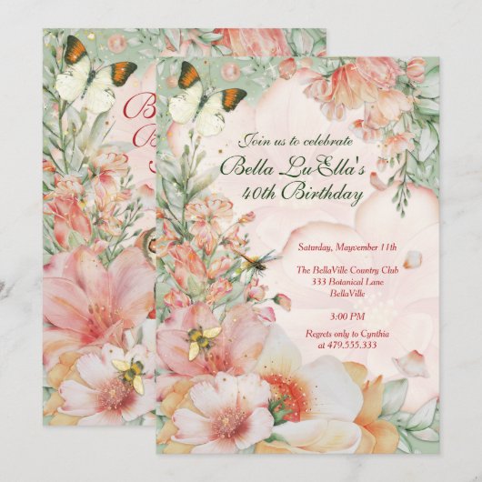 Cartes d'invitation pour une soirée à thème floral (Devant / Derrière)