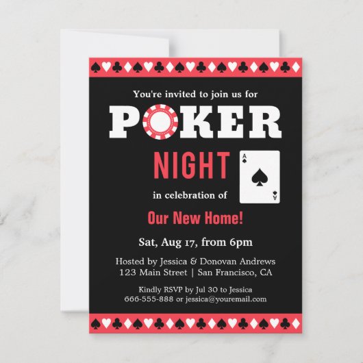 Cartes d'invitation pour une soirée de jeu de poke (Devant)