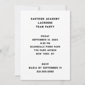 Cartes d'invitation pour une soirée de lacrosse d' (Dos)