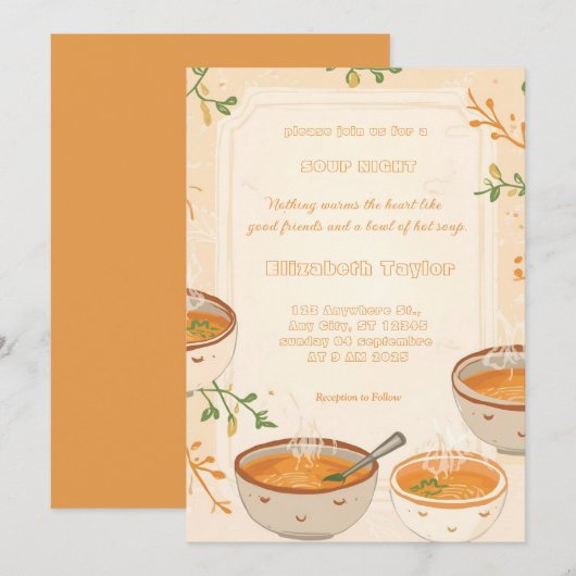 Cartes d'invitation pour une soirée de soupe (Devant / Derrière)