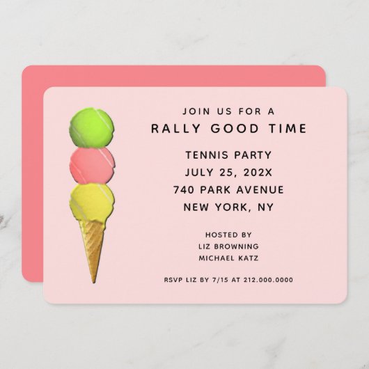 Cartes d'invitation pour une soirée de tennis (Devant / Derrière)