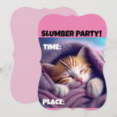 CARTES D'INVITATION PYJAMA PARTY CHAT MIGNON (Devant / Derrière)