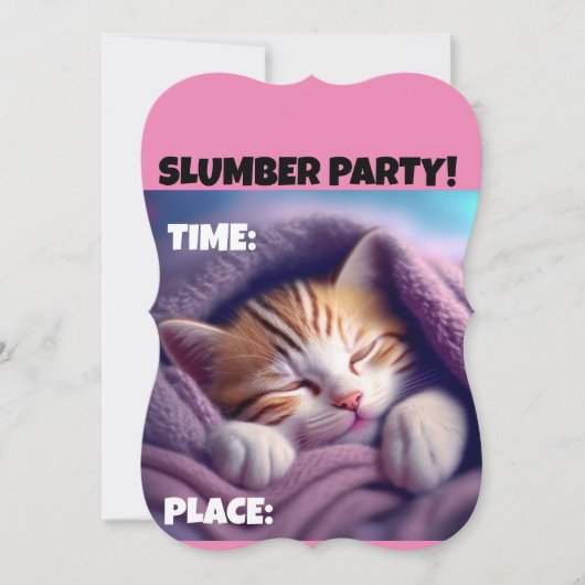 CARTES D'INVITATION PYJAMA PARTY CHAT MIGNON (Devant)