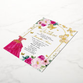 Cartes d'invitation Quince papillon Rose Chaud Rob (Rotation)