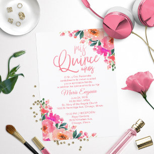 Cartes d'invitation Quinceanera espagnol floral ro