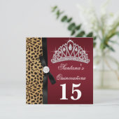 Cartes d'invitation Quinceanera Léopard Rouge Rubi (Debout devant)