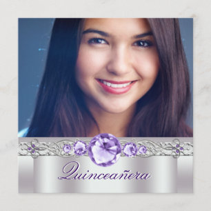 Cartes d'invitation Quinceanera Photo Violet Blanc