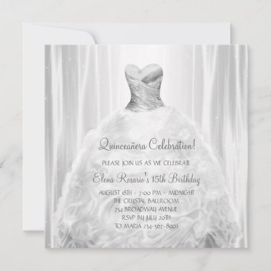 Cartes d'invitation Quinceanera robe de soirée bla (Devant)