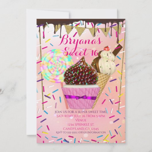Cartes d'invitation Raining Sprinkles Candy Land p (Devant)