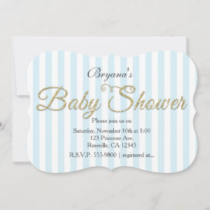 Cartes d'invitation rayées bleues pour Baby Shower