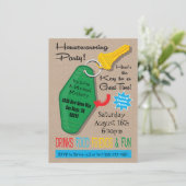 Cartes d'invitation rétro pour une pendaison de cr (Debout devant)