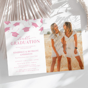 Cartes d'invitation rose avec photo pour double fê