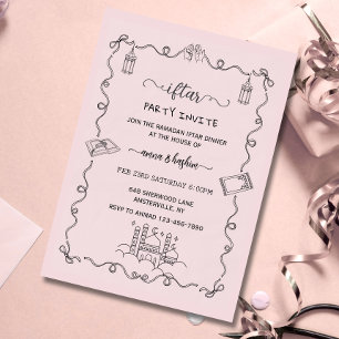Cartes d'invitation rose de ramadan pour iftar doo