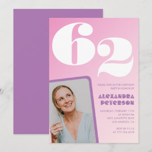 Cartes d'invitation rose groovy pour 62ème anniver