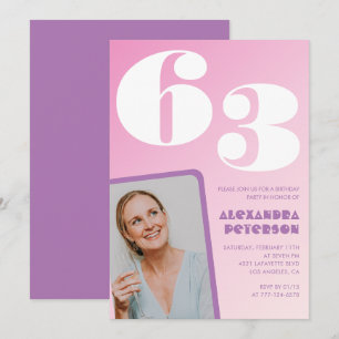 Cartes d'invitation rose Groovy pour 63ème anniver