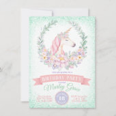Cartes d'invitation rose menthe pour une fête d'an (Devant)