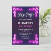 Cartes d'invitation rose néon simple pour 37e anni (Debout devant)