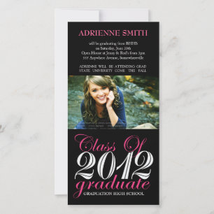 Cartes d'Invitation rose noir de la fête de gradua