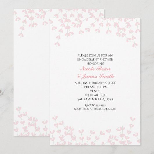 Cartes d'invitation rose pâle rustique avec vigne (Devant / Derrière)