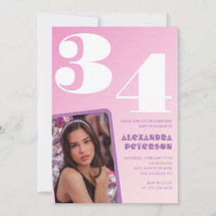 Cartes d'invitation rose pour 34ème anniversaire P