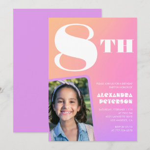 Cartes d'invitation rose pour 8 ans avec photo col