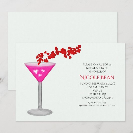 Cartes d'invitation rose pour la fête de cocktail (Devant / Derrière)