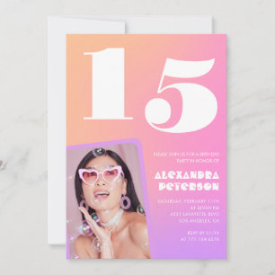 Cartes d'invitation rose pour ses 15 ans avec phot