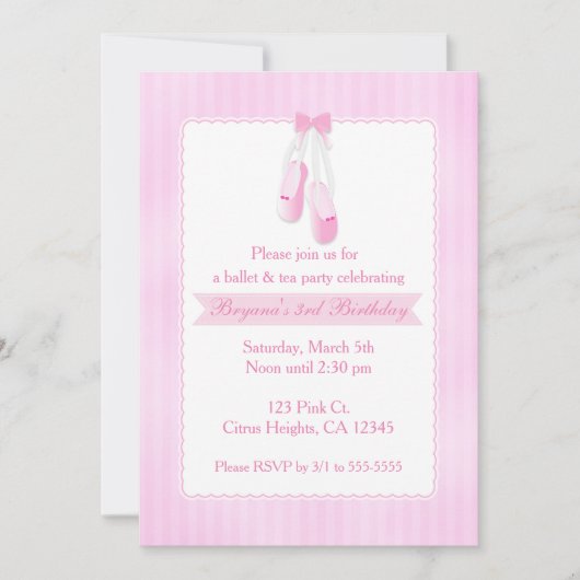 Cartes d'invitation rose pour soirée de ballet en  (Devant)