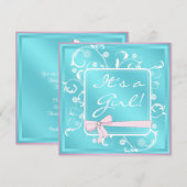 Cartes d'invitation Rose Turquoise Blanc pour Baby (Devant / Derrière)