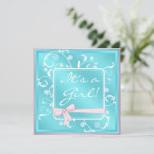Cartes d'invitation Rose Turquoise Blanc pour Baby (Debout devant)