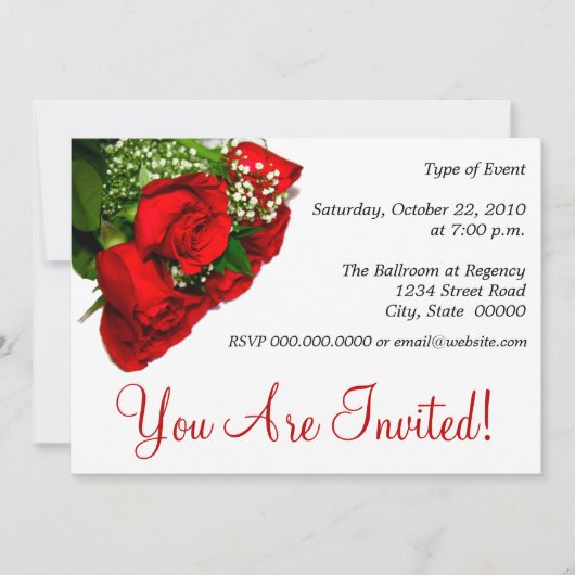 Cartes d'invitation Roses Rouges (Devant)