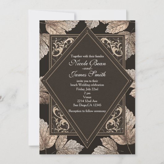 Cartes d'invitation rustiques d'automne Brun foncé (Devant)