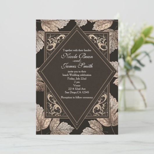 Cartes d'invitation rustiques d'automne Brun foncé (Debout devant)