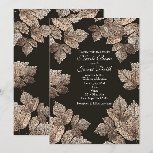 Cartes d'invitation rustiques d'automne Brun foncé (Devant / Derrière)