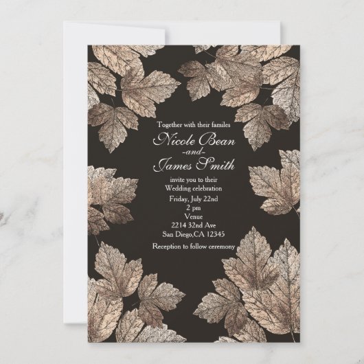 Cartes d'invitation rustiques d'automne feuilles b (Devant)