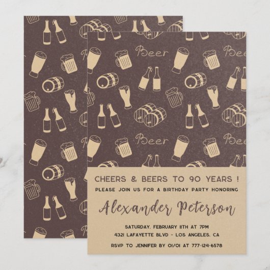 Cartes d'invitation rustiques pour 90e anniversair (Devant / Derrière)