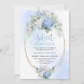 Cartes d'invitation Script Blue Floral Gold pour u (Devant)