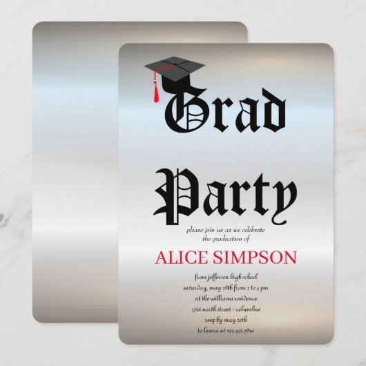 Cartes d'invitation simple pour une fête de fin d' (Devant / Derrière)