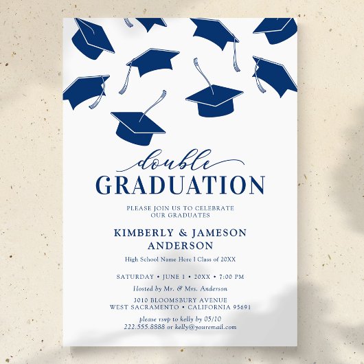 Cartes d'invitation simples bleues pour une double