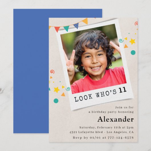 Cartes d'invitation simples pour 11 ans avec photo (Devant / Derrière)