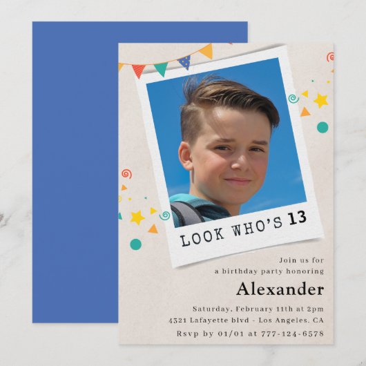 Cartes d'invitation simples pour 13 ans avec photo (Devant / Derrière)