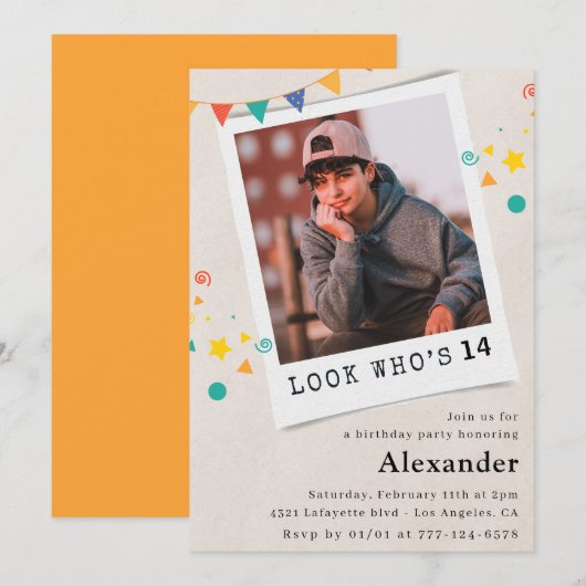 Cartes d'invitation simples pour 14 ans garçon Pho (Devant / Derrière)