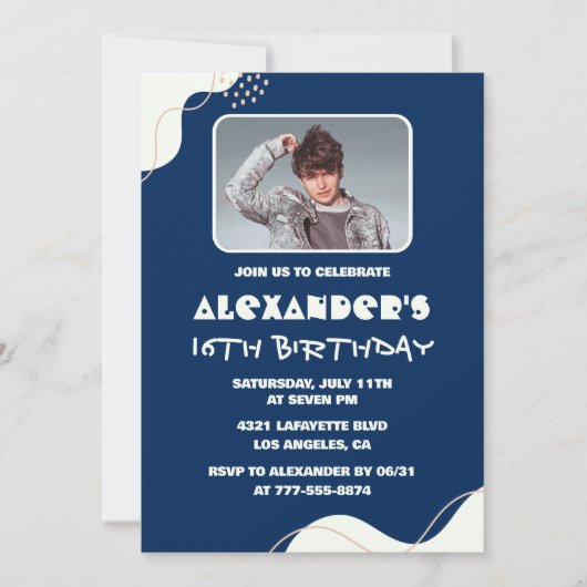 Cartes d'invitation simples pour 16 ans Hommes Pho (Devant)