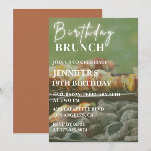 Cartes d'invitation simples pour 19 ans BBQ Jardin (Devant / Derrière)
